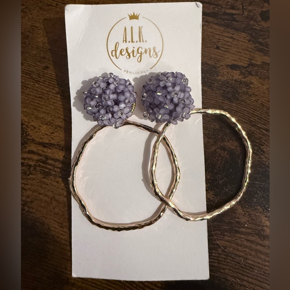 Purple Bead & Gold Hoop Earrings | NWT